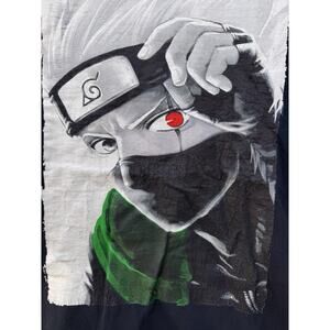 Naruto Kakashi Hatake Anime T-Shirt M Men’s Black Graphic Tee Fruit of Loom Y2K
